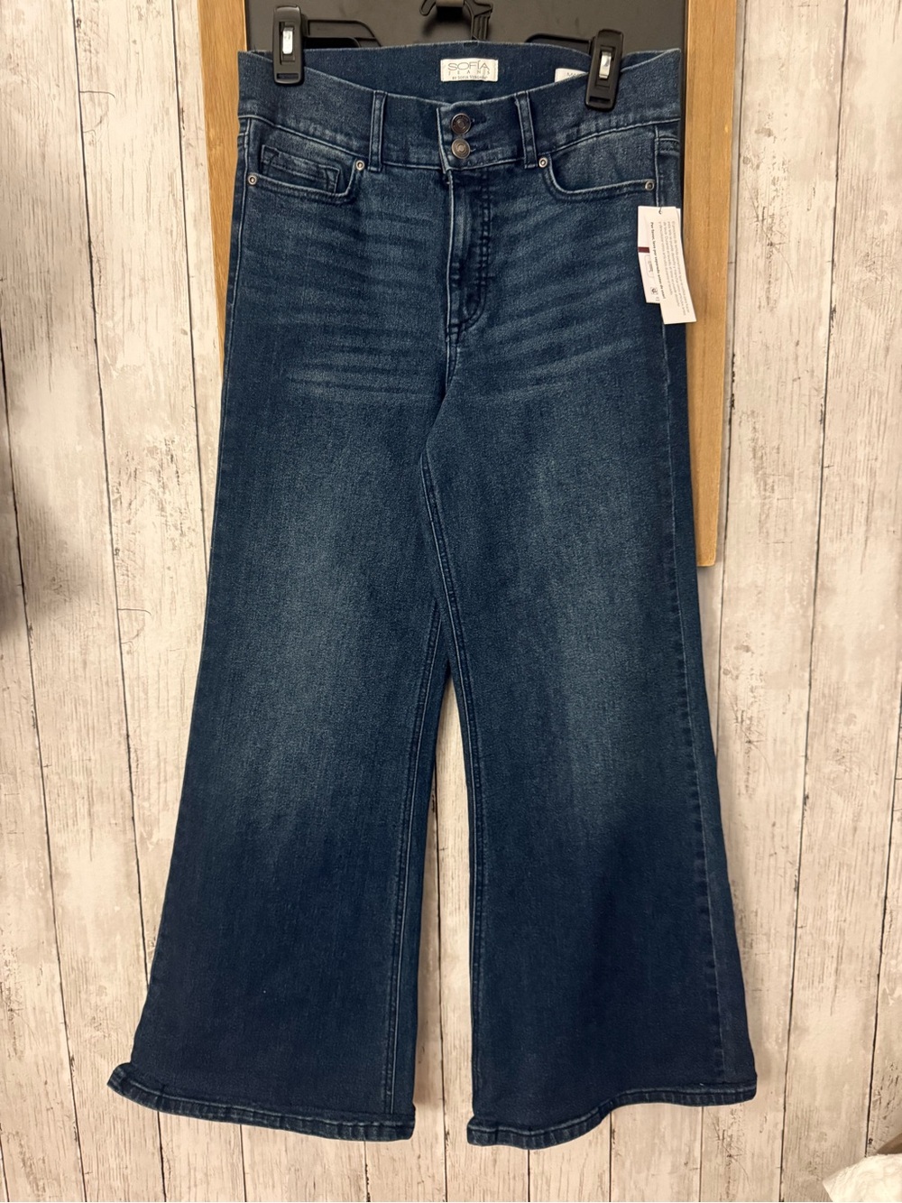 NWT Sofia dark denim navy blue flare wide leg jeans size 6
